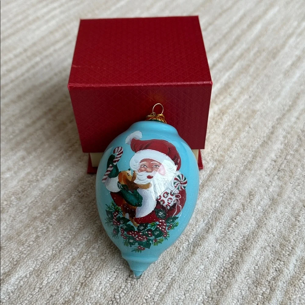 Li Bien 2017 Ornament Pier 1 Glass Ornament Santa Puppy Hand Blown & Painted